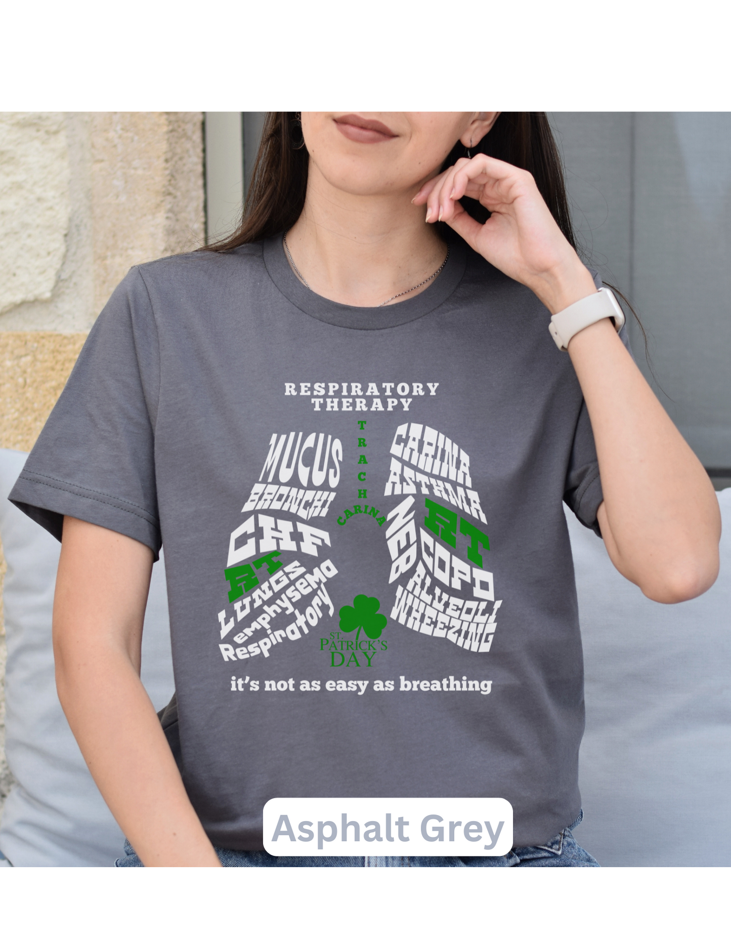 Respiratory Therapy St. Patrick's Day T-shirt RT Lung Word Collage