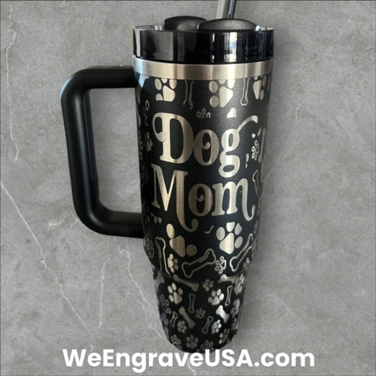 Dog Mom - Dog Bones and Paws Engraved Tumbler 30 OZ