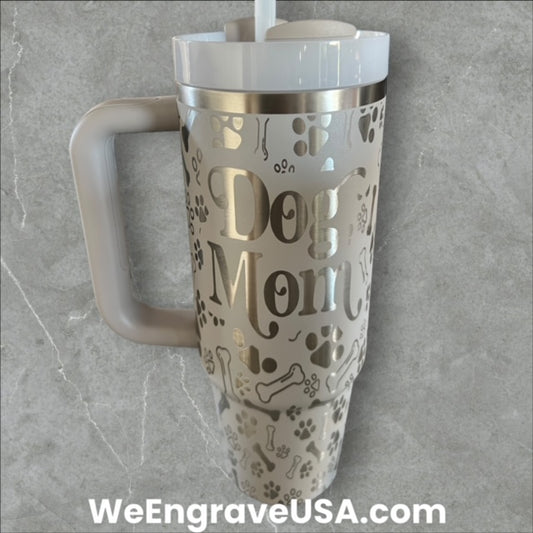 Dog Mom w/Dog Paw and Bones Engraved Tumbler 30 OZ w/video