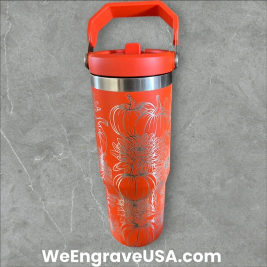 Fall pumpkins & Mums Engraved tumbler 30 OZ