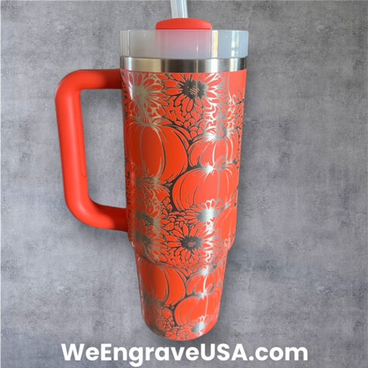 Fall pumpkin and flowers Engraved tumbler 30 OZ