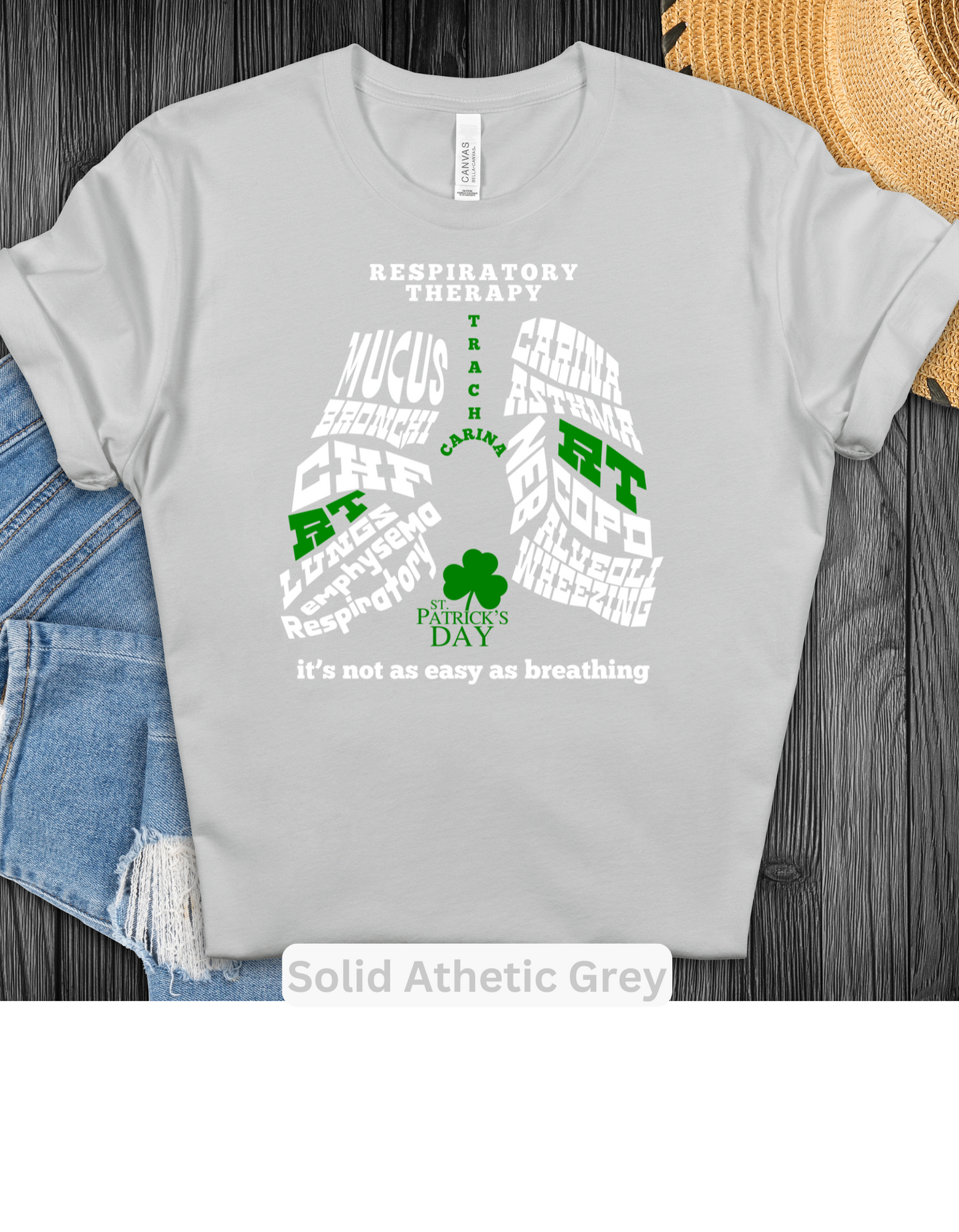 Respiratory Therapy St. Patrick's Day T-shirt RT Lung Word Collage