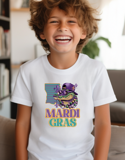 Mardi Gras T-Shirt Alligator, Hat, Beads - Holidays