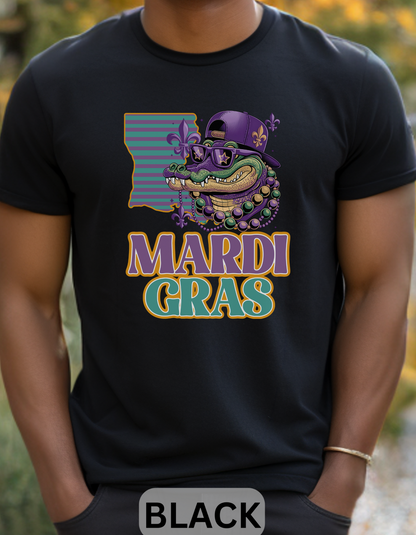 Mardi Gras T-Shirt Alligator, Hat, Beads - Holidays