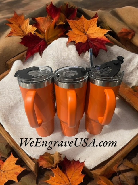 Morton IL Meet me at the Pumpkin Fest Tumbler, Travel Mug with Handle, Straw Included, 40 oz.