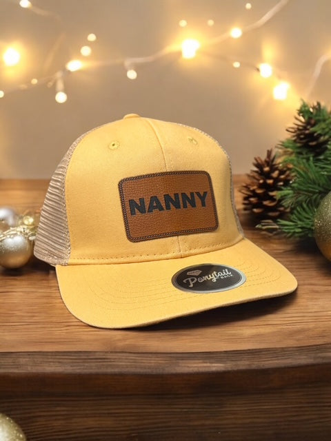 Yellow hat with NANNY hat patch