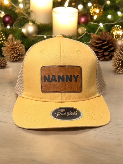 Yellow hat with NANNY hat patch